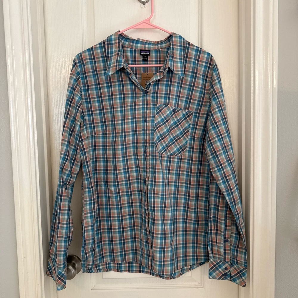 Patagonia Women's Plaid long sleeve  - Blue and Orange NWT